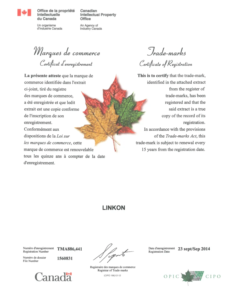 canada trademark registration certificate